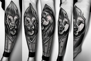 lion and wolf with a broken clock tattoo idea