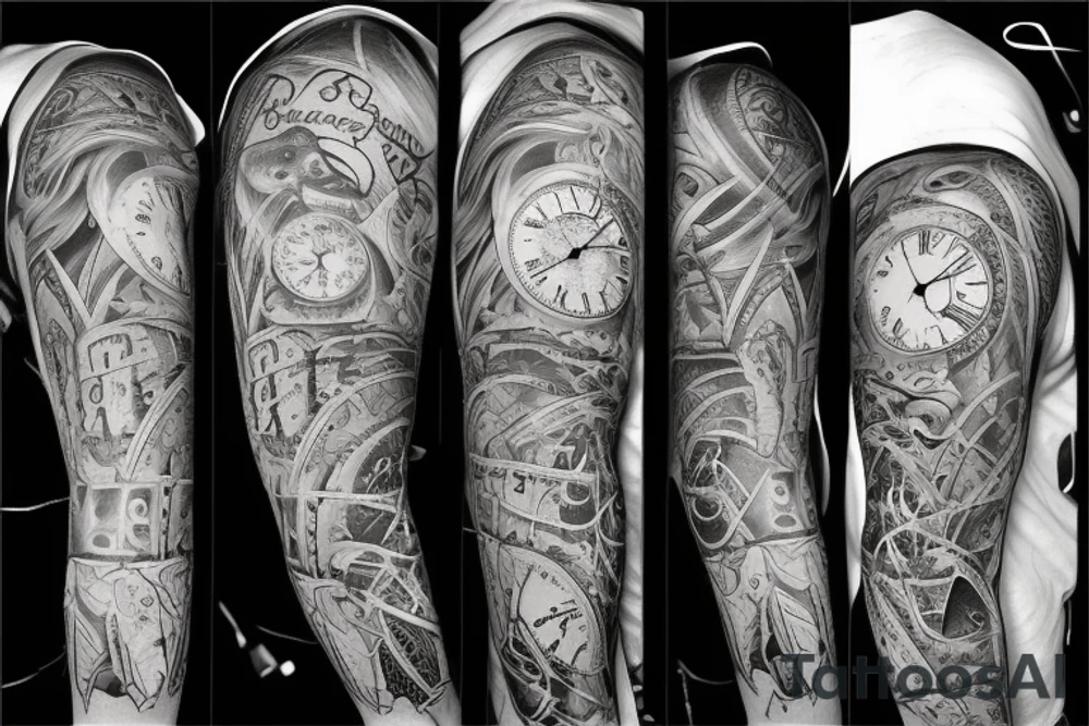 lion with a broken clock tattoo idea