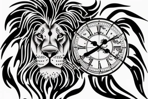 lion with a broken clock tattoo idea