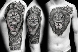 lion with a broken clock tattoo idea