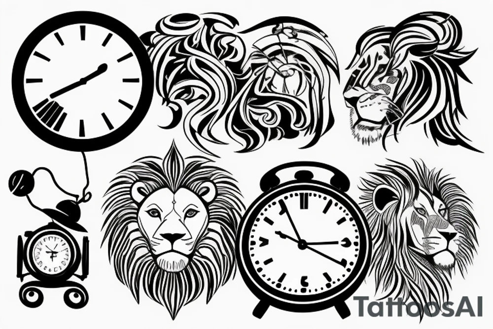 lion with a broken clock tattoo idea