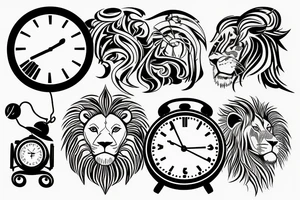 lion with a broken clock tattoo idea