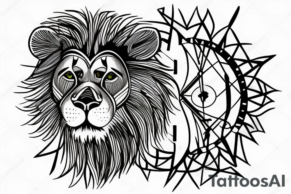 lion with a broken clock tattoo idea