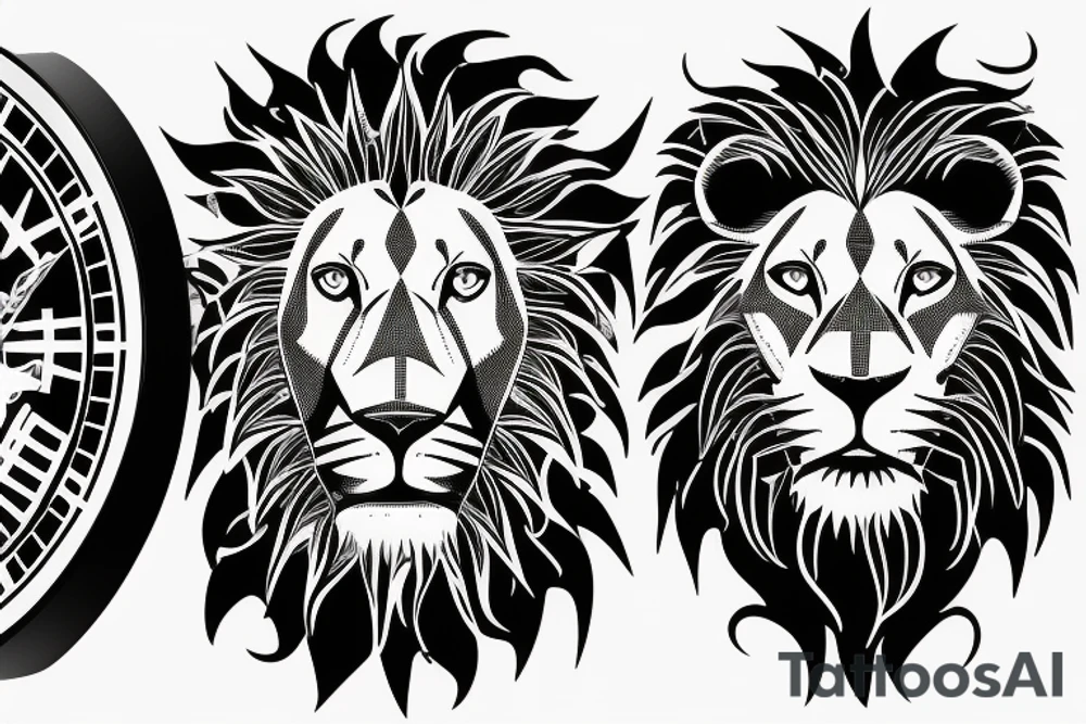 lion with a broken clock tattoo idea