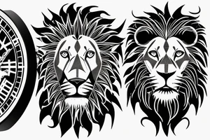 lion with a broken clock tattoo idea