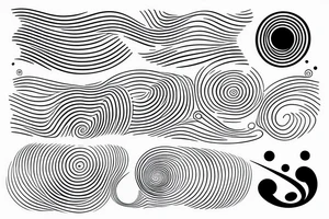 Abstract minimalistic forms shaped like ocean/waves and music oscillations tattoo idea