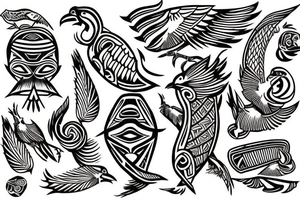 Soaring bird filled in with traditional Cook-island & Maori patterns tattoo idea