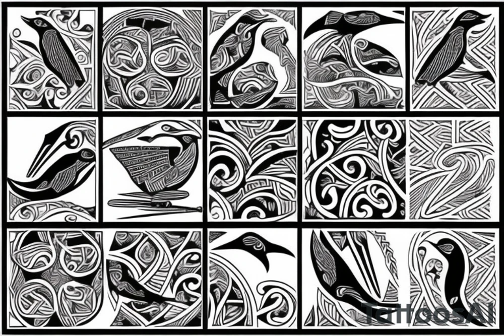 Soaring bird filled in with traditional Cook-island & Maori patterns tattoo idea