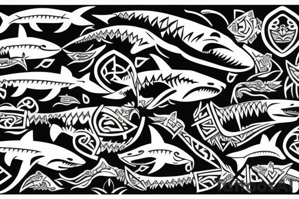 Shark filled in with traditional Cook-island & Maori patterns tattoo idea