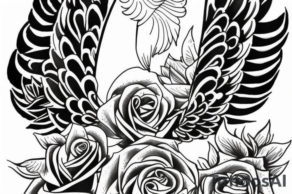 Angel wings rose tattoo idea
