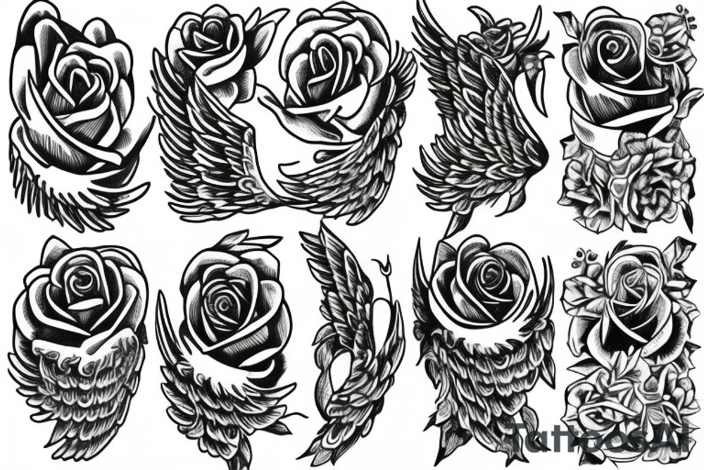 Angel wings rose tattoo idea