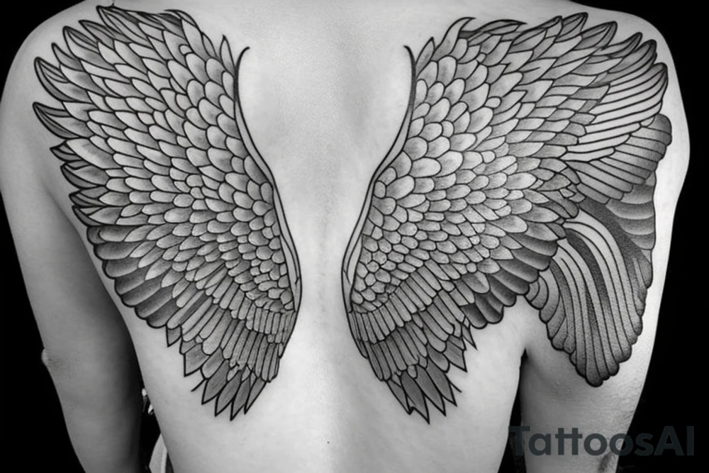 Wide angel wings tattoo idea