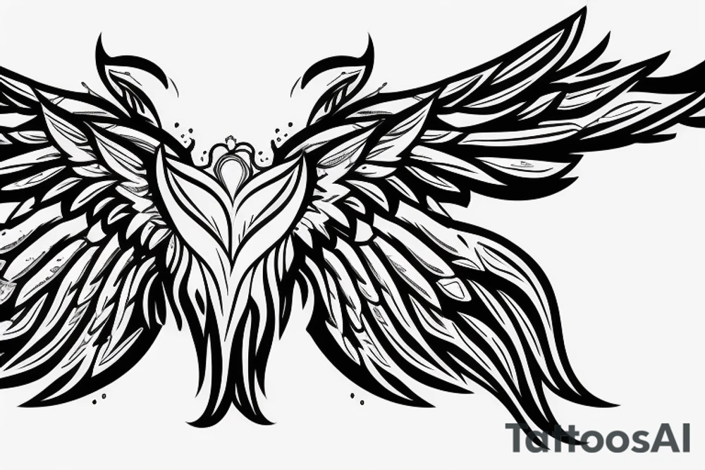 Angel flying, symmetrical wings curving down tattoo idea