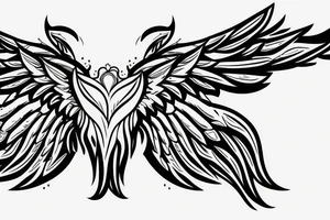 Angel flying, symmetrical wings curving down tattoo idea