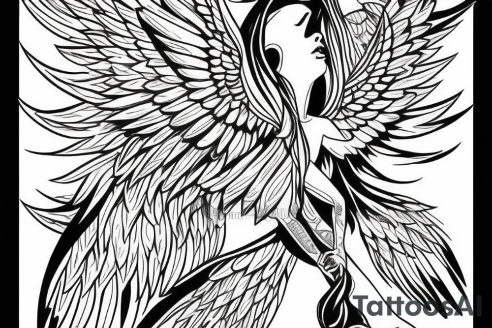 Angel flying, symmetrical wings curving down tattoo idea