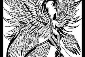 Angel flying, symmetrical wings curving down tattoo idea