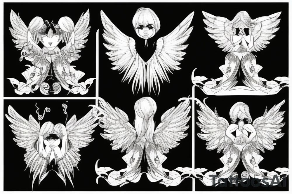 Angel flying, symmetrical wings curving down tattoo idea