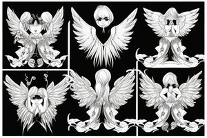 Angel flying, symmetrical wings curving down tattoo idea
