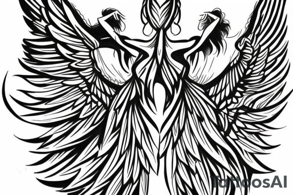 Angel flying, symmetrical wings curving down tattoo idea