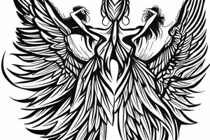 Angel flying, symmetrical wings curving down tattoo idea