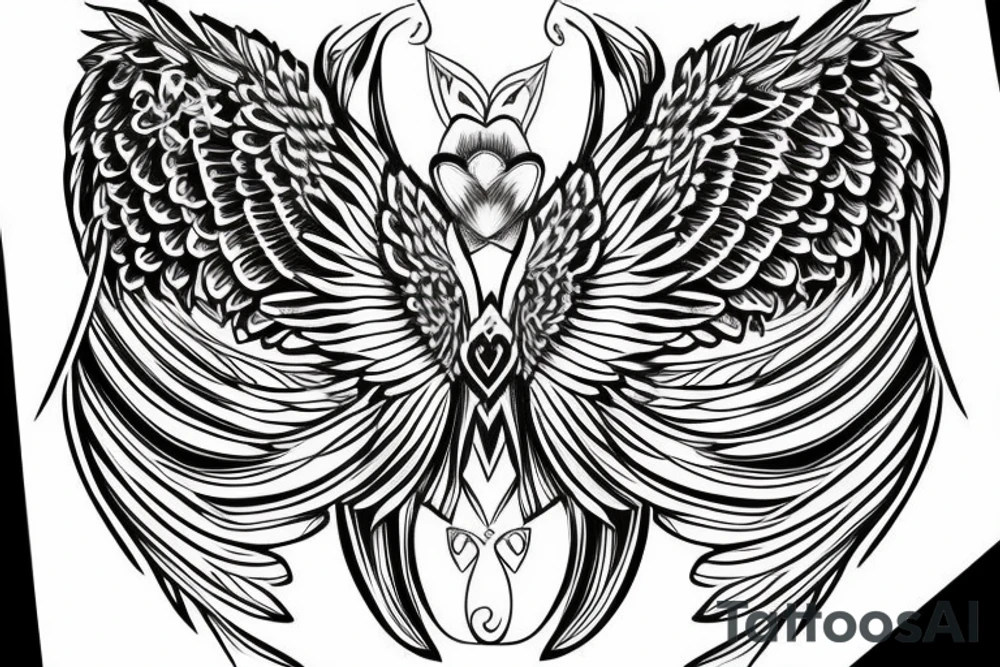 Angel flying, symmetrical wings curving down tattoo idea