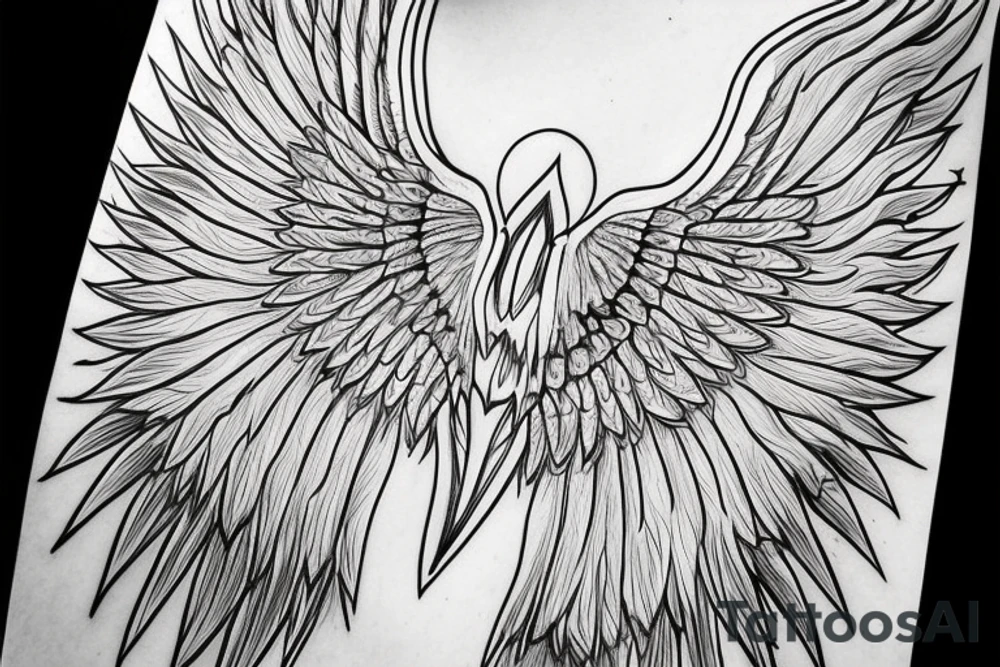 Angel flying, symmetrical wings curving down tattoo idea