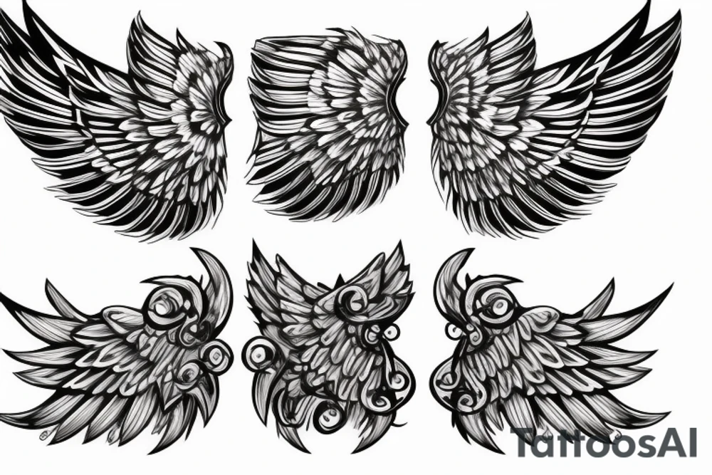 Angel flying, symmetrical wings curving down tattoo idea