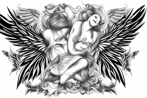 Angel flying, symmetrical wings curving down tattoo idea