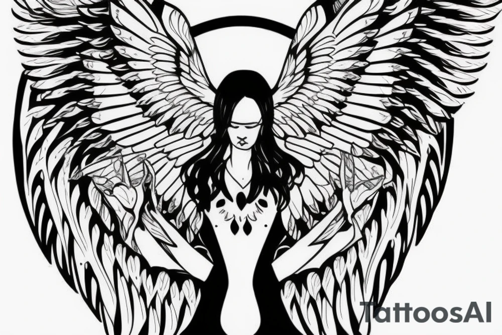 Angel flying, symmetrical wings curving down tattoo idea