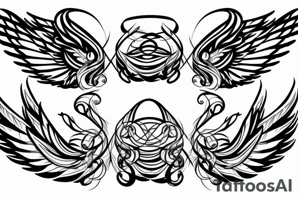 Angel flying, symmetrical wings curving down tattoo idea