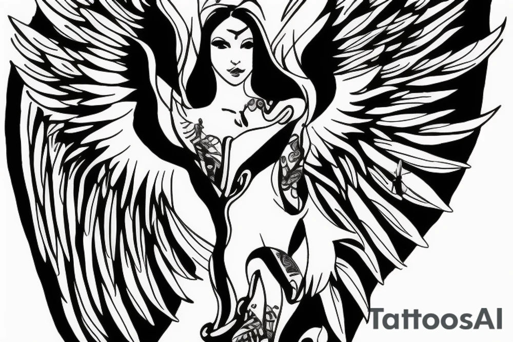 Angel flying, symmetrical wings curving down tattoo idea