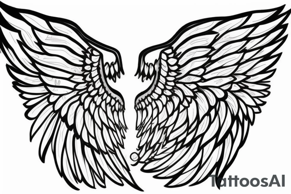 Angel flying, symmetrical wings curving down tattoo idea