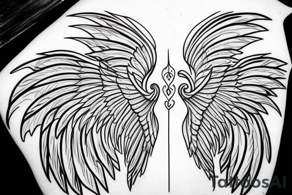Angel flying, symmetrical wings curving down tattoo idea