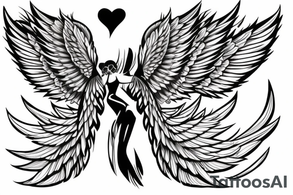 Angel flying, symmetrical wings curving down tattoo idea