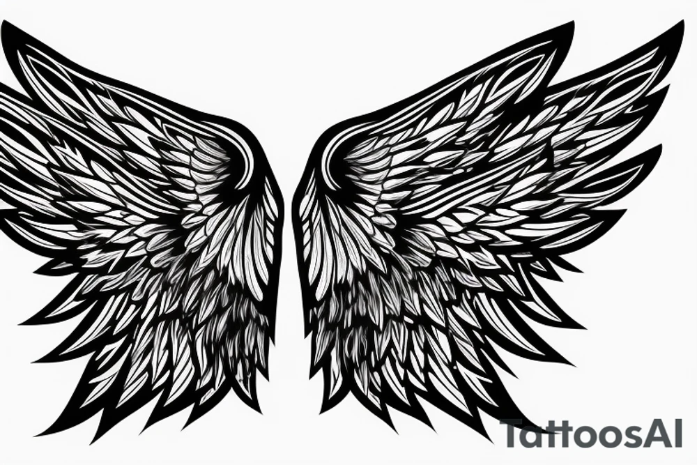 Angel flying, symmetrical wings curving down tattoo idea