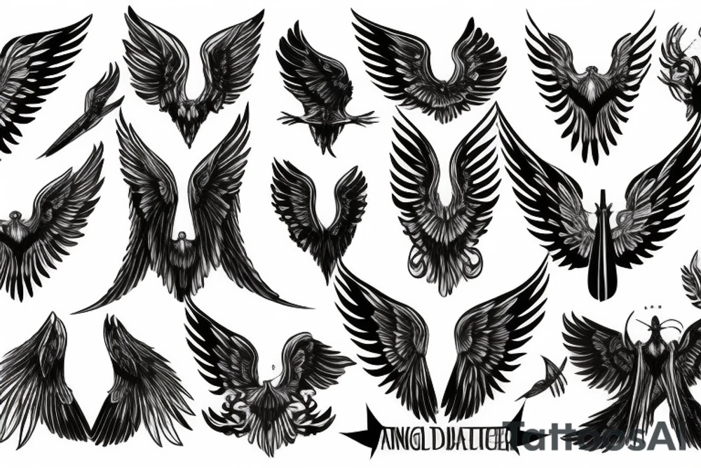 Angel flying, symmetrical wings curving down tattoo idea
