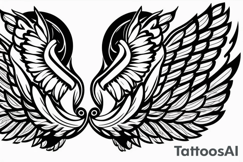 Angel flying, symmetrical wings curving down tattoo idea
