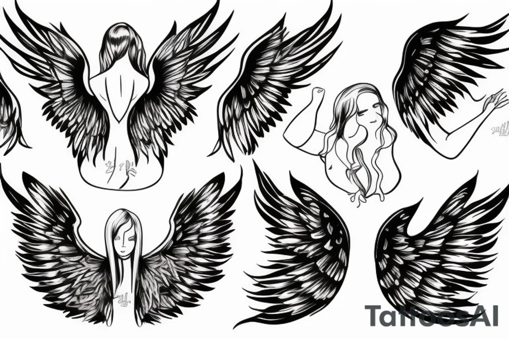 Angel flying, symmetrical wings curving down tattoo idea