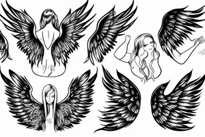 Angel flying, symmetrical wings curving down tattoo idea