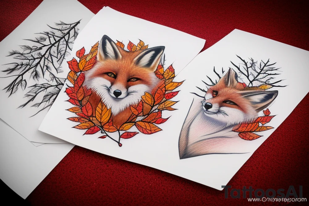 Red fox Autumn leaves + white fox winter snowflakes. tattoo idea