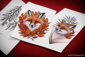Red fox Autumn leaves + white fox winter snowflakes. tattoo idea