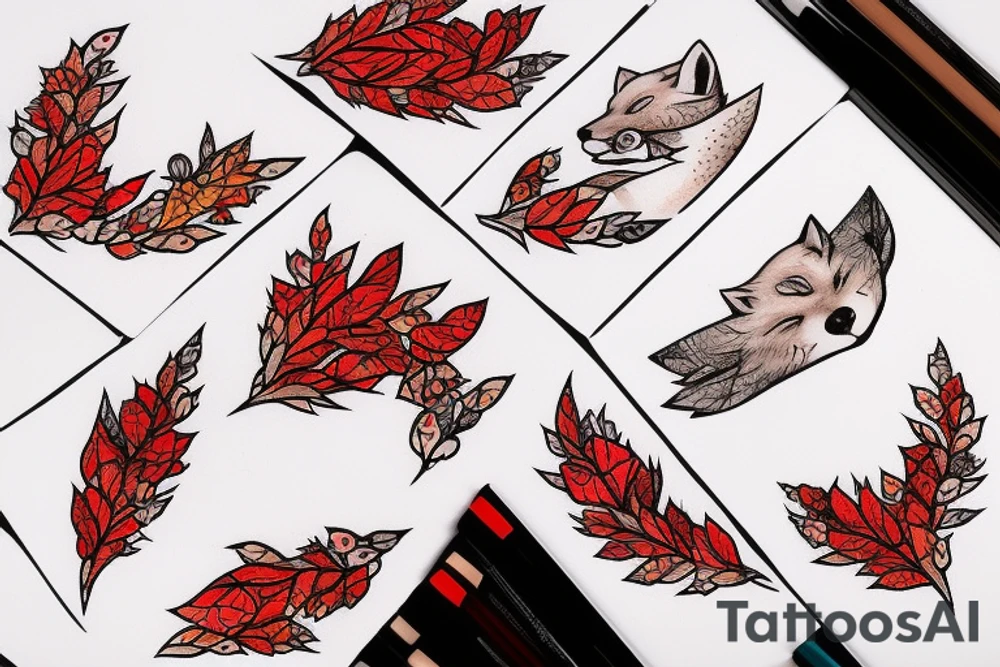 Red fox Autumn leaves + white fox winter snowflakes. tattoo idea