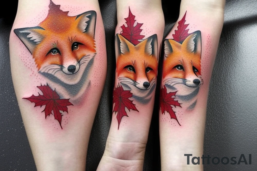 Red fox Autumn leaves + white fox winter snowflakes. tattoo idea