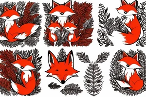 Two foxes intertwined, Red fox Autumn leaves + white fox winter snowflakes. tattoo idea