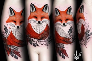 Two foxes intertwined, Red fox Autumn leaves + white fox winter snowflakes. tattoo idea