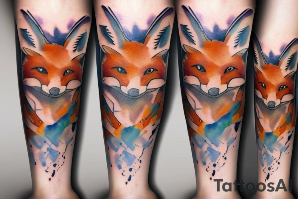 Twin foxes tattoo, side thigh. tattoo idea