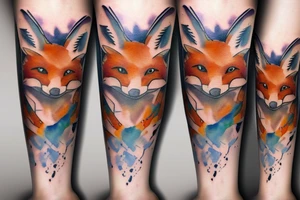 Twin foxes tattoo, side thigh. tattoo idea