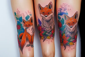 Twin foxes tattoo, side thigh. tattoo idea
