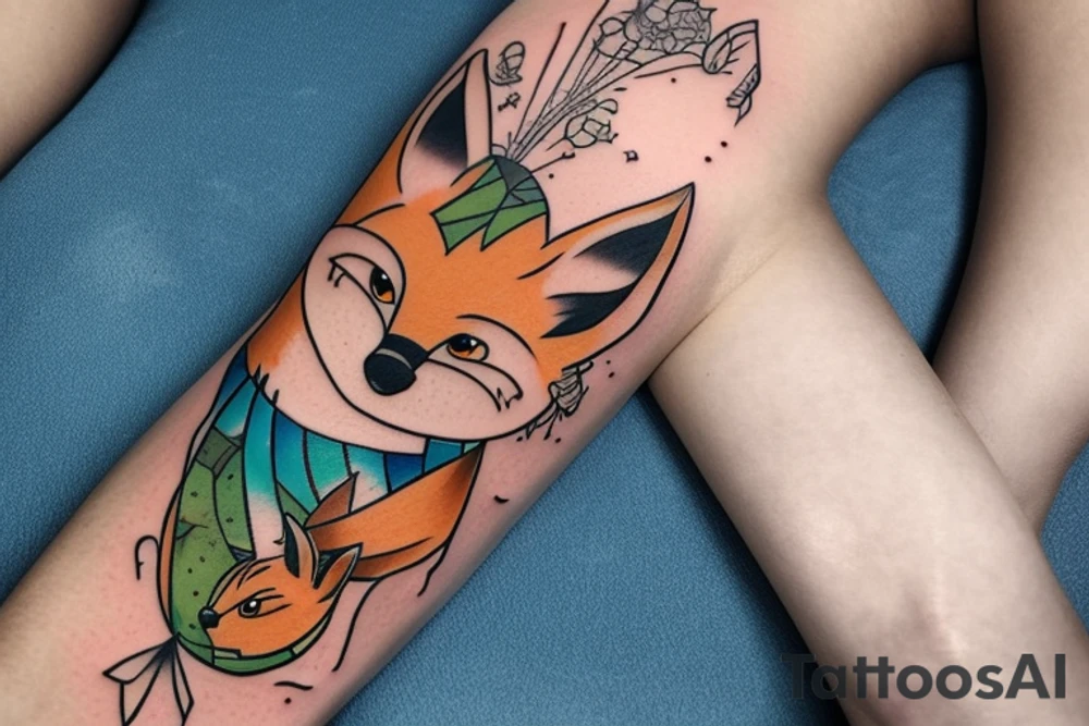 Twin foxes tattoo, side thigh. tattoo idea