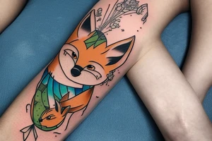Twin foxes tattoo, side thigh. tattoo idea